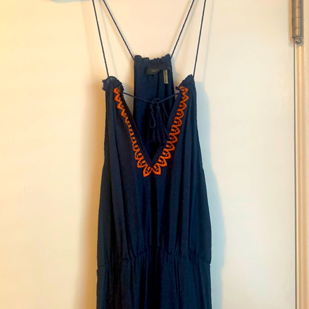 blue and orange embroidery floor-length maxi summer dress
